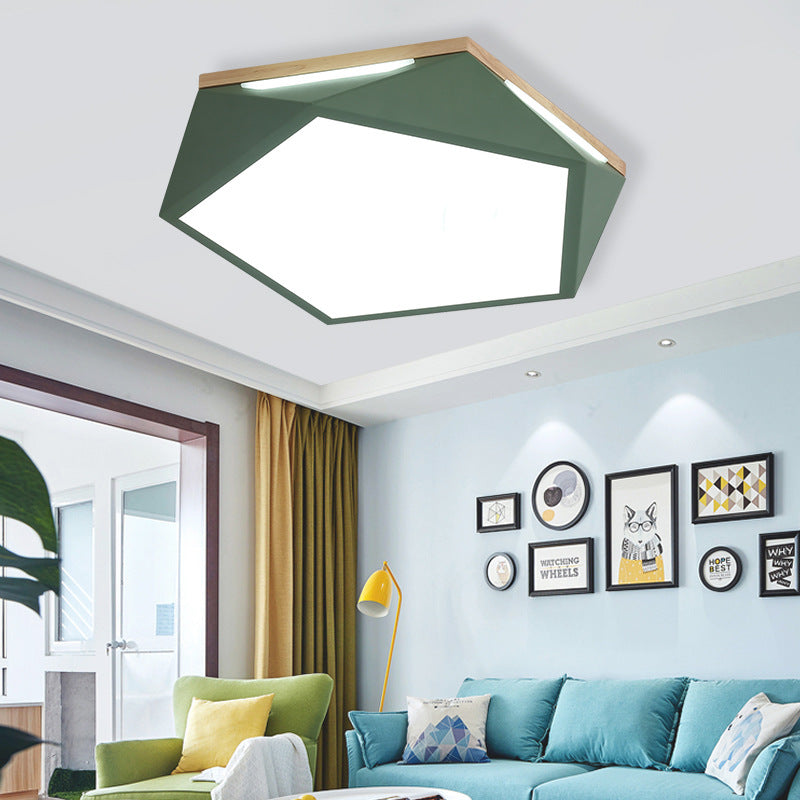 Pentagon Flush Mount Macaron Acrylic White/Blue/Green LED Flush Mount Lamp in White/Warm/Natural Light, 12.5"/16.5"/20.5" Wide Green Clearhalo 'Ceiling Lights' 'Close To Ceiling Lights' 'Close to ceiling' 'Flush mount' Lighting' 216607