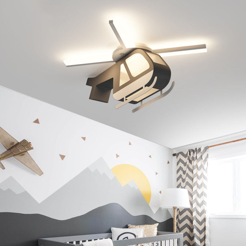 Helicopter Shape Flushmount Light Kids Acrylic and Metal LED White Ceiling Lamp for Children Room, Warm/White Light White White Clearhalo 'Ceiling Lights' 'Close To Ceiling Lights' 'Close to ceiling' 'Flush mount' Lighting' 216615