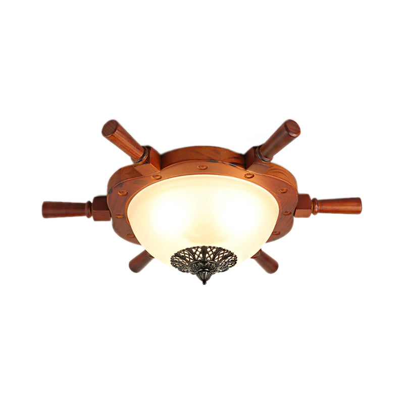 Opal Glass Bowl Flush Mount Ceiling Fixture Modernist LED Brown Ceiling Light with Rudder Design for Bedroom Clearhalo 'Ceiling Lights' 'Close To Ceiling Lights' 'Close to ceiling' 'Flush mount' Lighting' 216661