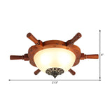 Opal Glass Bowl Flush Mount Ceiling Fixture Modernist LED Brown Ceiling Light with Rudder Design for Bedroom Clearhalo 'Ceiling Lights' 'Close To Ceiling Lights' 'Close to ceiling' 'Flush mount' Lighting' 216662