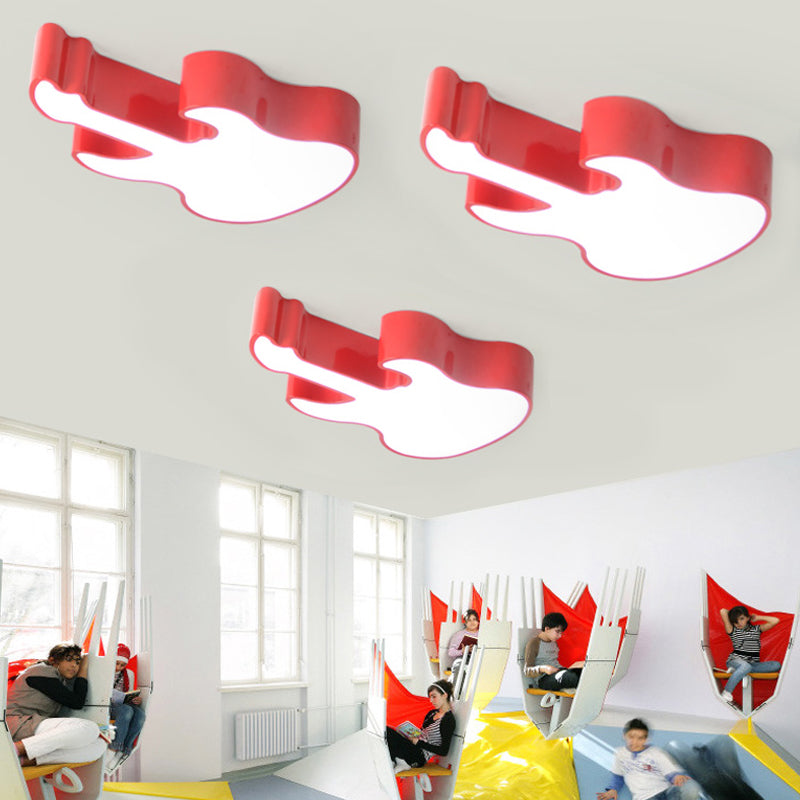 Red/Orange Guitar Flush Ceiling Light Contemporary LED Acrylic Ceiling Lamp for Kindergarten, Warm/White Light Red Clearhalo 'Ceiling Lights' 'Close To Ceiling Lights' 'Close to ceiling' 'Flush mount' Lighting' 216687