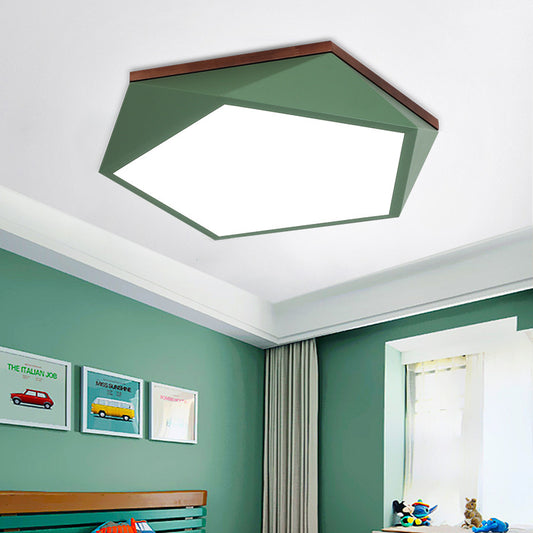 16.5"/20.5" Wide Geometric Ceiling Light Minimalist Metal Green LED Flush Mount Lamp with Acrylic Diffuser for Living Room Green Clearhalo 'Ceiling Lights' 'Close To Ceiling Lights' 'Close to ceiling' 'Flush mount' Lighting' 216721