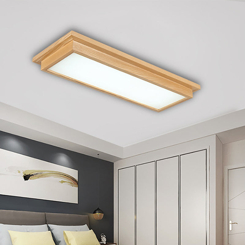 Rectangle Ceiling Mounted Light Modernism Wood Beige LED Flush Mount Lamp in White/Warm/Natural Light with Acrylic Diffuser, 10"/17" Wide Wood 10" Clearhalo 'Ceiling Lights' 'Close To Ceiling Lights' 'Close to ceiling' 'Flush mount' Lighting' 216729