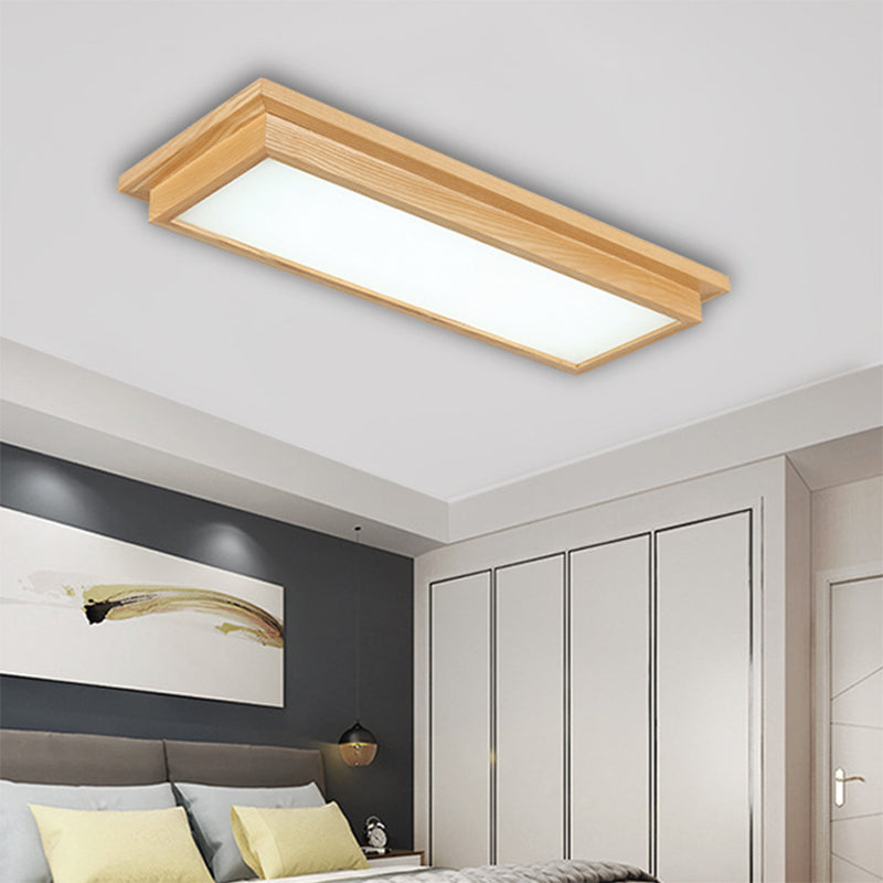 Rectangle Ceiling Mounted Light Modernism Wood Beige LED Flush Mount Lamp in White/Warm/Natural Light with Acrylic Diffuser, 10"/17" Wide Clearhalo 'Ceiling Lights' 'Close To Ceiling Lights' 'Close to ceiling' 'Flush mount' Lighting' 216730