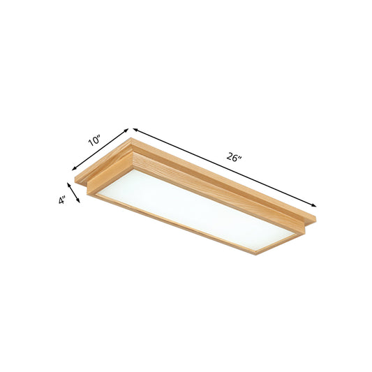 Rectangle Ceiling Mounted Light Modernism Wood Beige LED Flush Mount Lamp in White/Warm/Natural Light with Acrylic Diffuser, 10"/17" Wide Clearhalo 'Ceiling Lights' 'Close To Ceiling Lights' 'Close to ceiling' 'Flush mount' Lighting' 216732