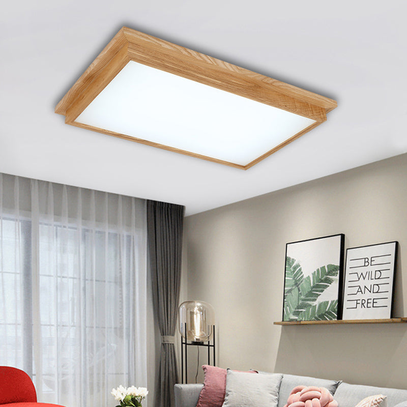 Rectangle Ceiling Mounted Light Modernism Wood Beige LED Flush Mount Lamp in White/Warm/Natural Light with Acrylic Diffuser, 10"/17" Wide Wood 17" Clearhalo 'Ceiling Lights' 'Close To Ceiling Lights' 'Close to ceiling' 'Flush mount' Lighting' 216733