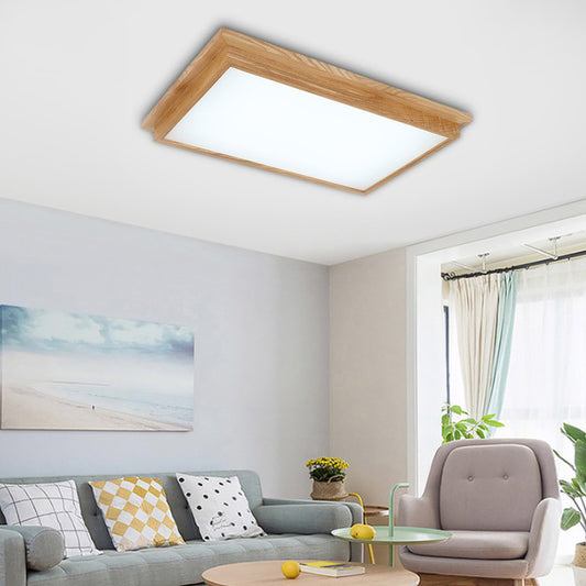 Rectangle Ceiling Mounted Light Modernism Wood Beige LED Flush Mount Lamp in White/Warm/Natural Light with Acrylic Diffuser, 10"/17" Wide Clearhalo 'Ceiling Lights' 'Close To Ceiling Lights' 'Close to ceiling' 'Flush mount' Lighting' 216734