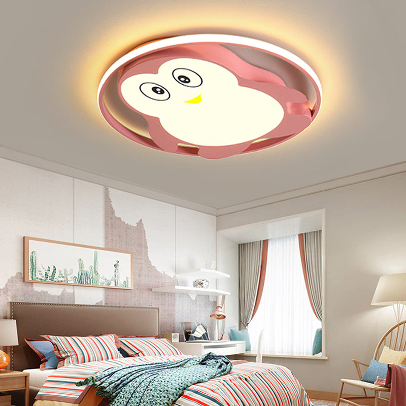 Penguin Bedroom Flushmount Ceiling Fixture Acrylic LED Cartoon Stylish Flush Mount Fixture in Blue/Pink Pink Clearhalo 'Ceiling Lights' 'Close To Ceiling Lights' 'Close to ceiling' 'Flush mount' Lighting' 216756