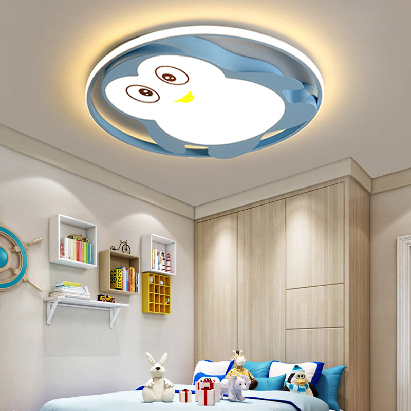 Penguin Bedroom Flushmount Ceiling Fixture Acrylic LED Cartoon Stylish Flush Mount Fixture in Blue/Pink Blue Clearhalo 'Ceiling Lights' 'Close To Ceiling Lights' 'Close to ceiling' 'Flush mount' Lighting' 216760