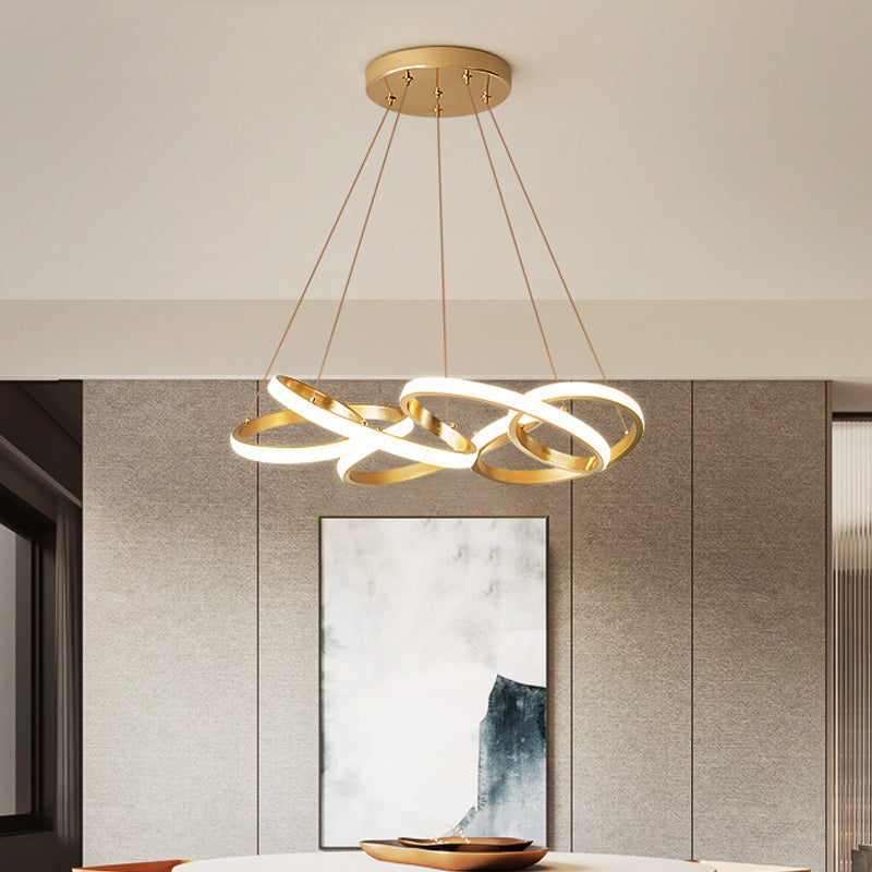 19.5"/25.5" Wide Curve Chandelier Lamp Modernism Acrylic LED Gold Hanging Pendant Lamp in White/Warm Light for Living Room Clearhalo 'Ceiling Lights' 'Chandeliers' 'Modern Chandeliers' 'Modern' Lighting' 216765