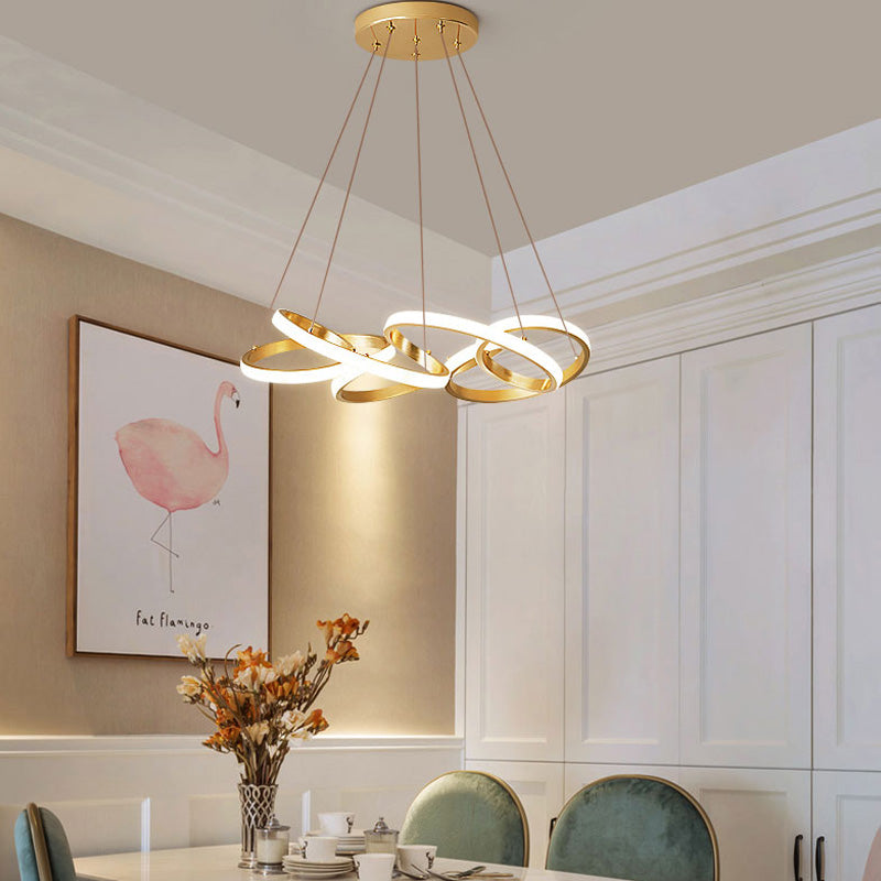 19.5"/25.5" Wide Curve Chandelier Lamp Modernism Acrylic LED Gold Hanging Pendant Lamp in White/Warm Light for Living Room Clearhalo 'Ceiling Lights' 'Chandeliers' 'Modern Chandeliers' 'Modern' Lighting' 216766