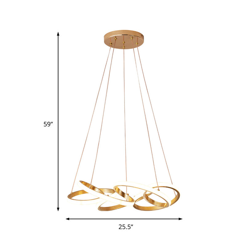 19.5"/25.5" Wide Curve Chandelier Lamp Modernism Acrylic LED Gold Hanging Pendant Lamp in White/Warm Light for Living Room Clearhalo 'Ceiling Lights' 'Chandeliers' 'Modern Chandeliers' 'Modern' Lighting' 216768