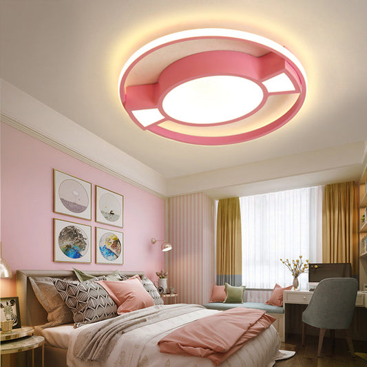 Metal Ring Flushmount Lamp Contemporary LED Flush Pendant Light with Candy Design in Blue/Pink for Child Bedroom Pink Clearhalo 'Ceiling Lights' 'Close To Ceiling Lights' 'Close to ceiling' 'Flush mount' Lighting' 216778