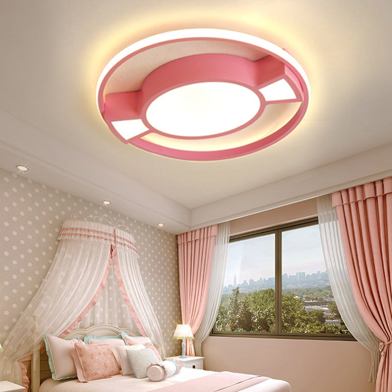 Metal Ring Flushmount Lamp Contemporary LED Flush Pendant Light with Candy Design in Blue/Pink for Child Bedroom Clearhalo 'Ceiling Lights' 'Close To Ceiling Lights' 'Close to ceiling' 'Flush mount' Lighting' 216779