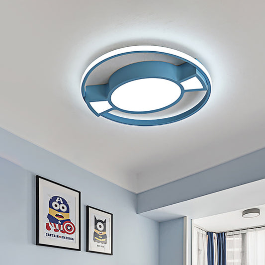 Metal Ring Flushmount Lamp Contemporary LED Flush Pendant Light with Candy Design in Blue/Pink for Child Bedroom Blue Clearhalo 'Ceiling Lights' 'Close To Ceiling Lights' 'Close to ceiling' 'Flush mount' Lighting' 216782