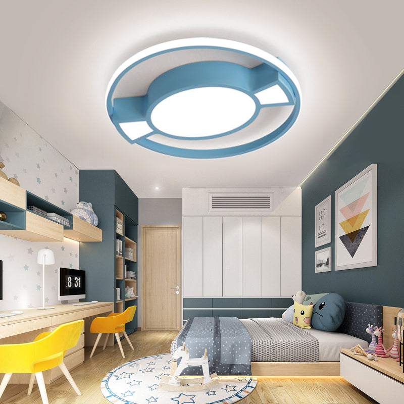 Metal Ring Flushmount Lamp Contemporary LED Flush Pendant Light with Candy Design in Blue/Pink for Child Bedroom Clearhalo 'Ceiling Lights' 'Close To Ceiling Lights' 'Close to ceiling' 'Flush mount' Lighting' 216783