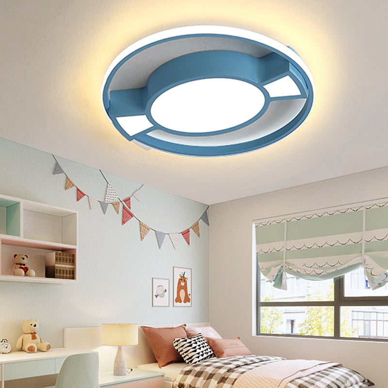 Metal Ring Flushmount Lamp Contemporary LED Flush Pendant Light with Candy Design in Blue/Pink for Child Bedroom Clearhalo 'Ceiling Lights' 'Close To Ceiling Lights' 'Close to ceiling' 'Flush mount' Lighting' 216784