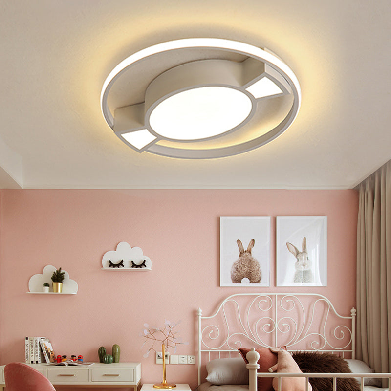 Metal Ring Flushmount Lamp Contemporary LED Flush Pendant Light with Candy Design in Blue/Pink for Child Bedroom Clearhalo 'Ceiling Lights' 'Close To Ceiling Lights' 'Close to ceiling' 'Flush mount' Lighting' 216788