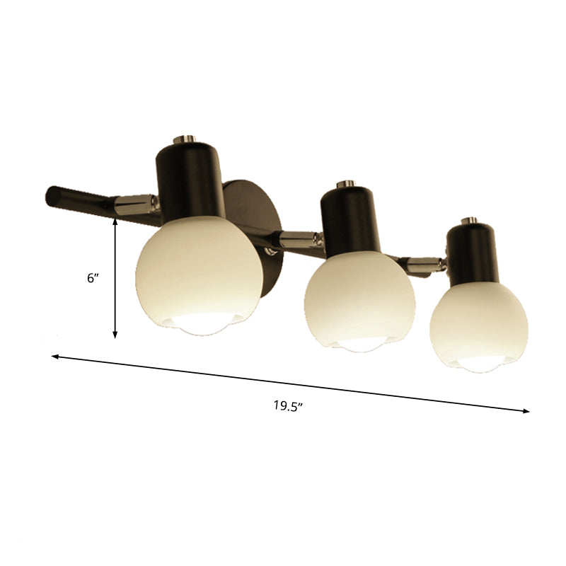 Globe Frosted Glass Vanity Lighting Traditional Style 2/3 Lights Bathroom Wall Mounted Lamp in Black Clearhalo 'Vanity Lights' 'Wall Lights' Lighting' 216804