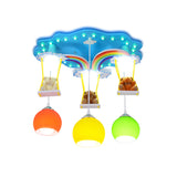 Global Pendant Lighting Kids White/Yellow and Green Glass 6 Lights Hanging Lamp with Wooden Canopy and Bear Deco Clearhalo 'Ceiling Lights' 'Pendant Lights' 'Pendants' Lighting' 216884