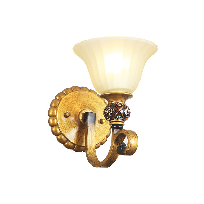 1/2/3 Lights Frosted Glass Vanity Light Fixture Traditional Gold Cup Shape/Bell Bathroom Wall Lighting Clearhalo 'Vanity Lights' 'Wall Lights' Lighting' 216906