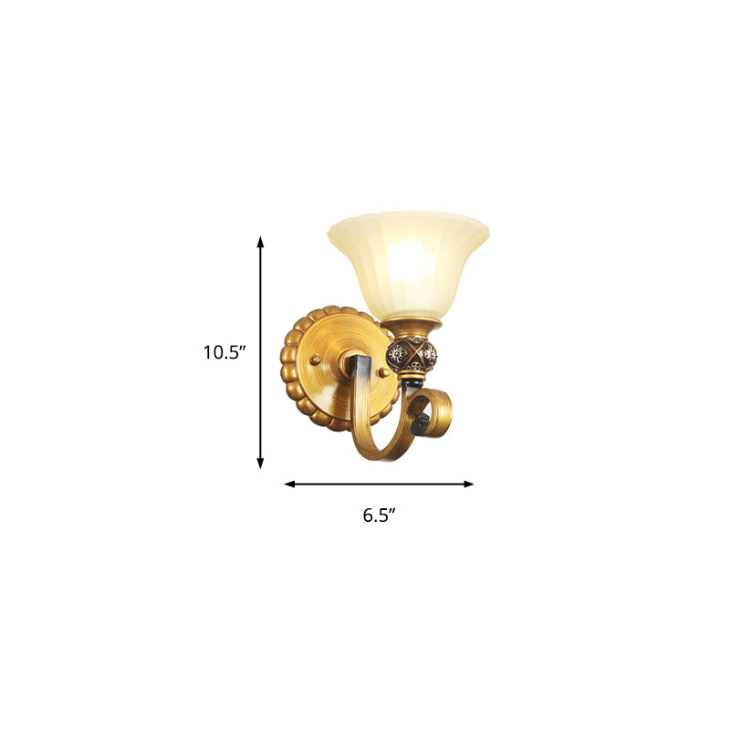 1/2/3 Lights Frosted Glass Vanity Light Fixture Traditional Gold Cup Shape/Bell Bathroom Wall Lighting Clearhalo 'Vanity Lights' 'Wall Lights' Lighting' 216907