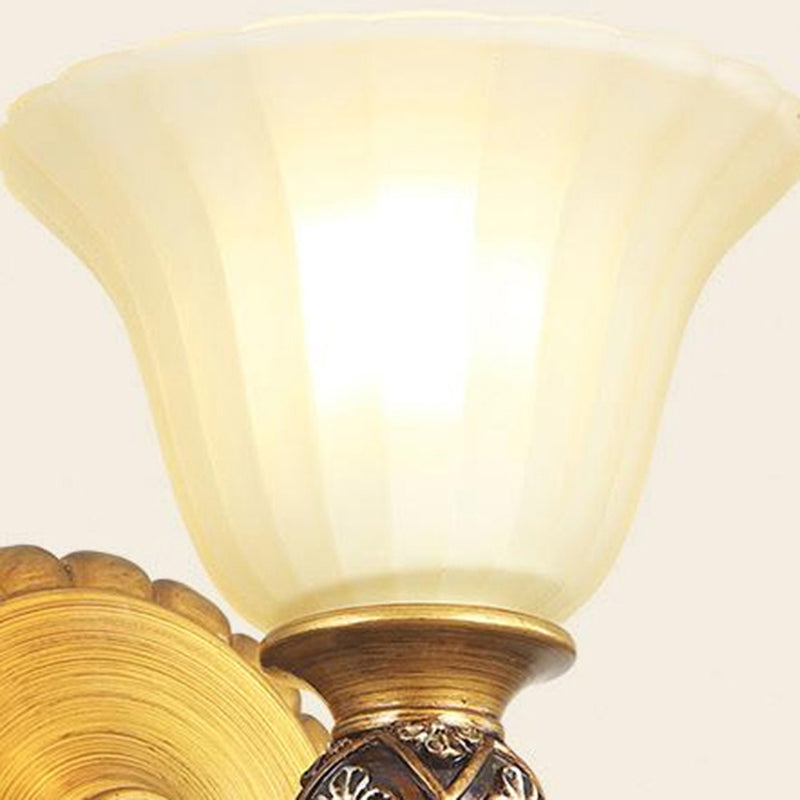 1/2/3 Lights Frosted Glass Vanity Light Fixture Traditional Gold Cup Shape/Bell Bathroom Wall Lighting Clearhalo 'Vanity Lights' 'Wall Lights' Lighting' 216908