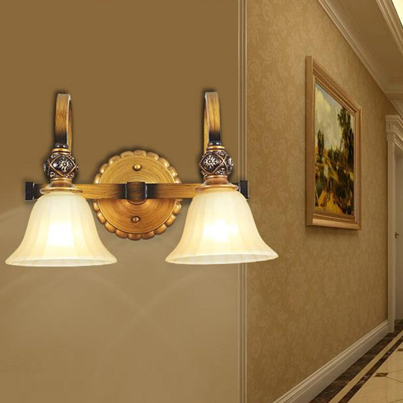 1/2/3 Lights Frosted Glass Vanity Light Fixture Traditional Gold Cup Shape/Bell Bathroom Wall Lighting 2.0 Gold Clearhalo 'Vanity Lights' 'Wall Lights' Lighting' 216909