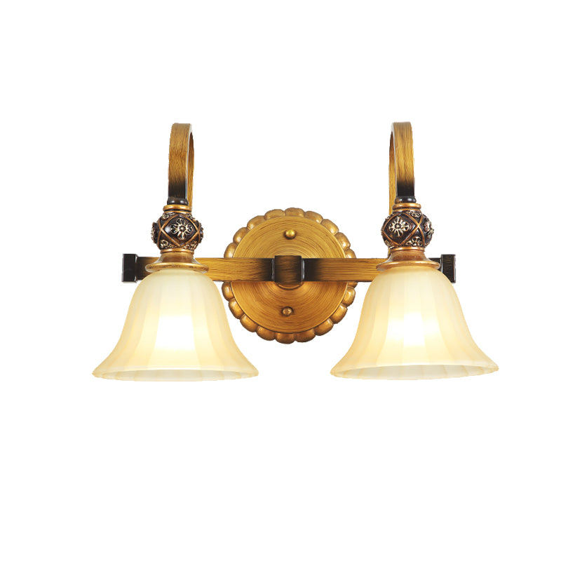 1/2/3 Lights Frosted Glass Vanity Light Fixture Traditional Gold Cup Shape/Bell Bathroom Wall Lighting Clearhalo 'Vanity Lights' 'Wall Lights' Lighting' 216910