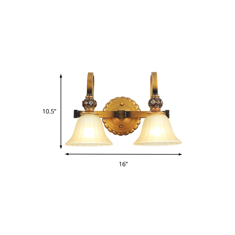 1/2/3 Lights Frosted Glass Vanity Light Fixture Traditional Gold Cup Shape/Bell Bathroom Wall Lighting Clearhalo 'Vanity Lights' 'Wall Lights' Lighting' 216911