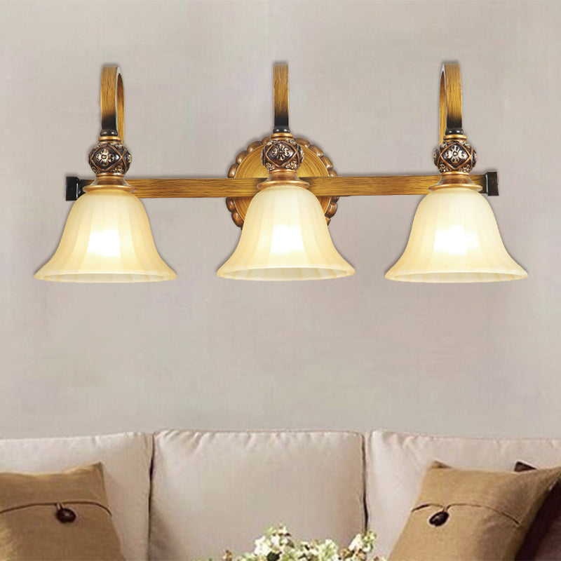 1/2/3 Lights Frosted Glass Vanity Light Fixture Traditional Gold Cup Shape/Bell Bathroom Wall Lighting 3.0 Gold Clearhalo 'Vanity Lights' 'Wall Lights' Lighting' 216914