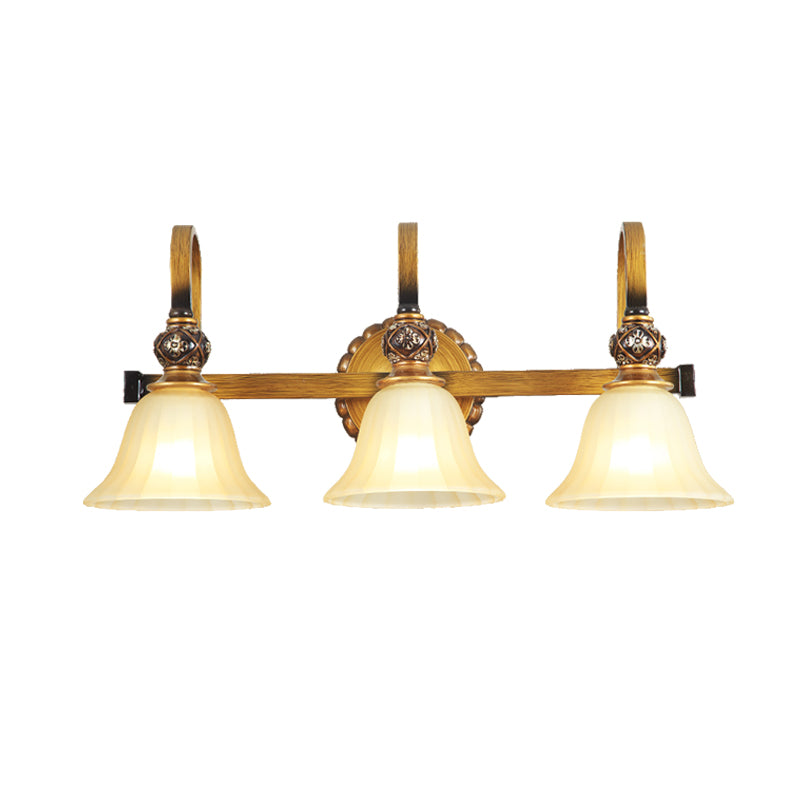 1/2/3 Lights Frosted Glass Vanity Light Fixture Traditional Gold Cup Shape/Bell Bathroom Wall Lighting Clearhalo 'Vanity Lights' 'Wall Lights' Lighting' 216915