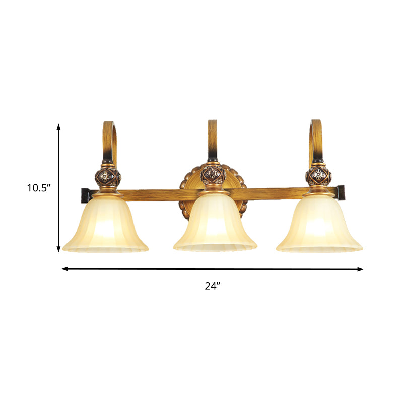 1/2/3 Lights Frosted Glass Vanity Light Fixture Traditional Gold Cup Shape/Bell Bathroom Wall Lighting Clearhalo 'Vanity Lights' 'Wall Lights' Lighting' 216916