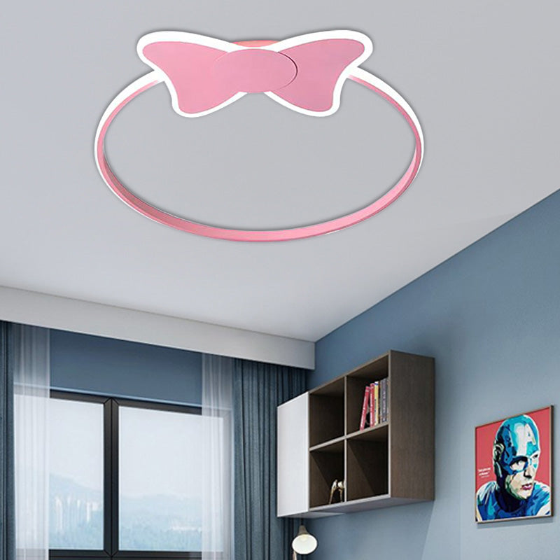 Pink/White Ring Flush Light Modern Stylish LED Aluminum and Acrylic Flush Mount Lighting with Bowknot/Cloud Decoration Clearhalo 'Ceiling Lights' 'Close To Ceiling Lights' 'Close to ceiling' 'Flush mount' Lighting' 216918