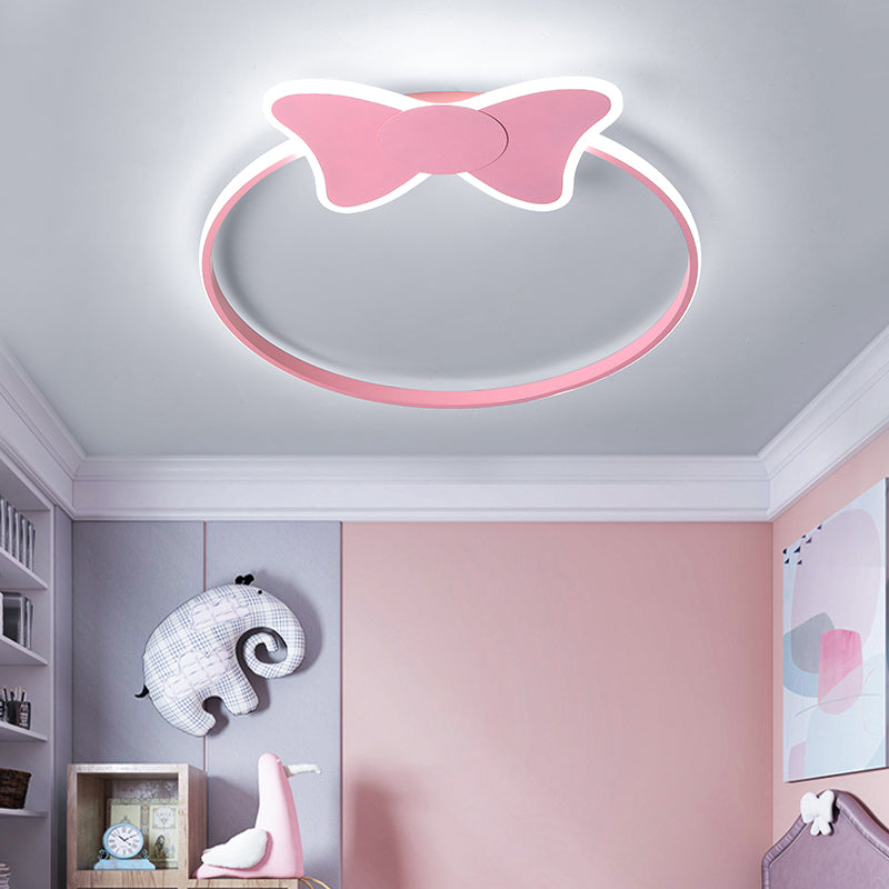 Pink/White Ring Flush Light Modern Stylish LED Aluminum and Acrylic Flush Mount Lighting with Bowknot/Cloud Decoration Clearhalo 'Ceiling Lights' 'Close To Ceiling Lights' 'Close to ceiling' 'Flush mount' Lighting' 216919