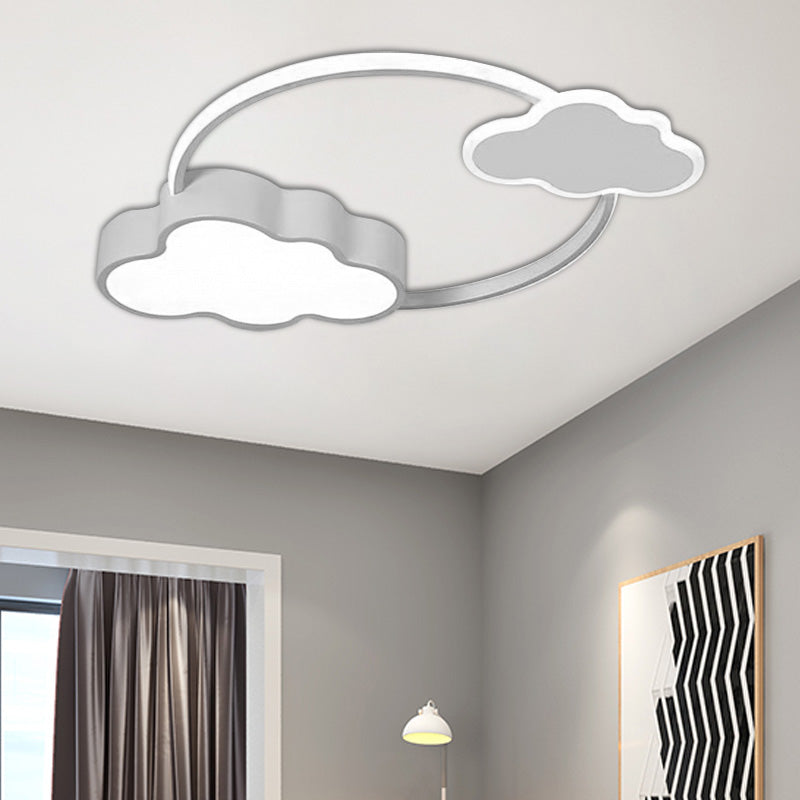 Pink/White Ring Flush Light Modern Stylish LED Aluminum and Acrylic Flush Mount Lighting with Bowknot/Cloud Decoration White Cloud Clearhalo 'Ceiling Lights' 'Close To Ceiling Lights' 'Close to ceiling' 'Flush mount' Lighting' 216922