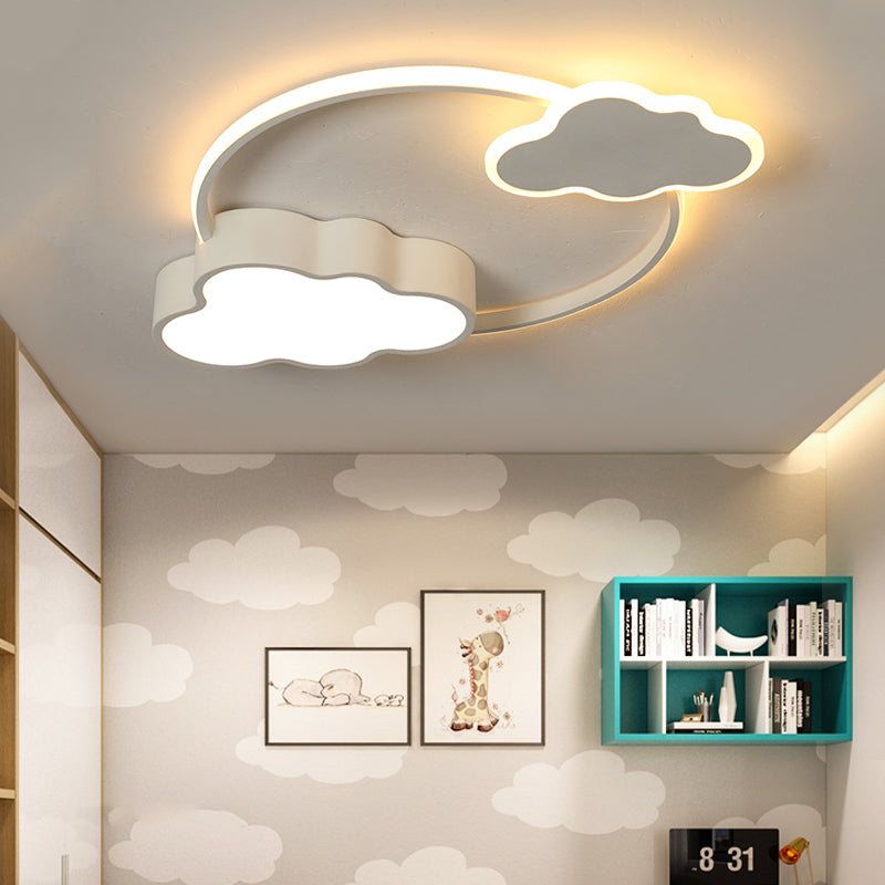 Pink/White Ring Flush Light Modern Stylish LED Aluminum and Acrylic Flush Mount Lighting with Bowknot/Cloud Decoration Clearhalo 'Ceiling Lights' 'Close To Ceiling Lights' 'Close to ceiling' 'Flush mount' Lighting' 216923