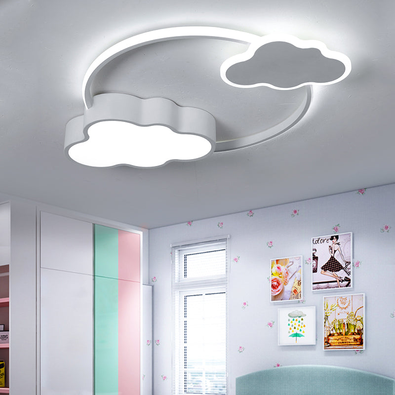 Pink/White Ring Flush Light Modern Stylish LED Aluminum and Acrylic Flush Mount Lighting with Bowknot/Cloud Decoration Clearhalo 'Ceiling Lights' 'Close To Ceiling Lights' 'Close to ceiling' 'Flush mount' Lighting' 216924