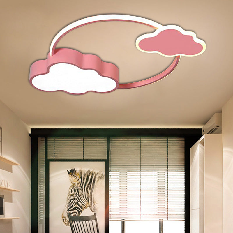 Pink/White Ring Flush Light Modern Stylish LED Aluminum and Acrylic Flush Mount Lighting with Bowknot/Cloud Decoration Pink Cloud Clearhalo 'Ceiling Lights' 'Close To Ceiling Lights' 'Close to ceiling' 'Flush mount' Lighting' 216927