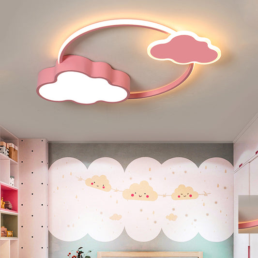 Pink/White Ring Flush Light Modern Stylish LED Aluminum and Acrylic Flush Mount Lighting with Bowknot/Cloud Decoration Clearhalo 'Ceiling Lights' 'Close To Ceiling Lights' 'Close to ceiling' 'Flush mount' Lighting' 216928