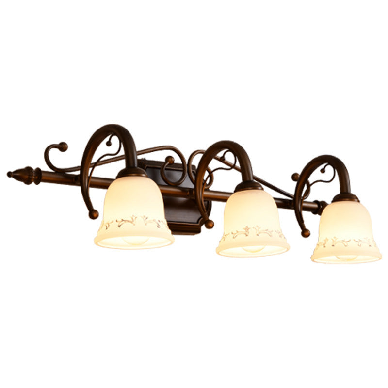 Bell Bathroom Wall Light Fixture Classic Frosted Glass 2/3/4 Lights Red Brown Make-Up Lighting Clearhalo 'Vanity Lights' 'Wall Lights' Lighting' 216932