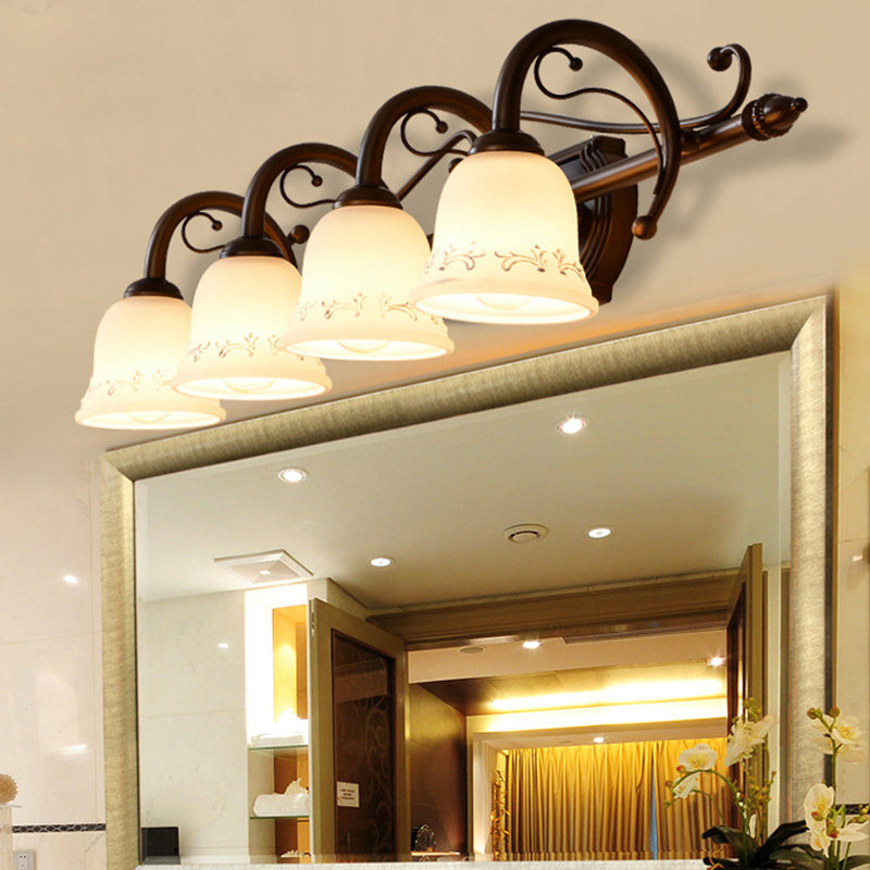 Bell Bathroom Wall Light Fixture Classic Frosted Glass 2/3/4 Lights Red Brown Make-Up Lighting 4.0 Red Brown Clearhalo 'Vanity Lights' 'Wall Lights' Lighting' 216936