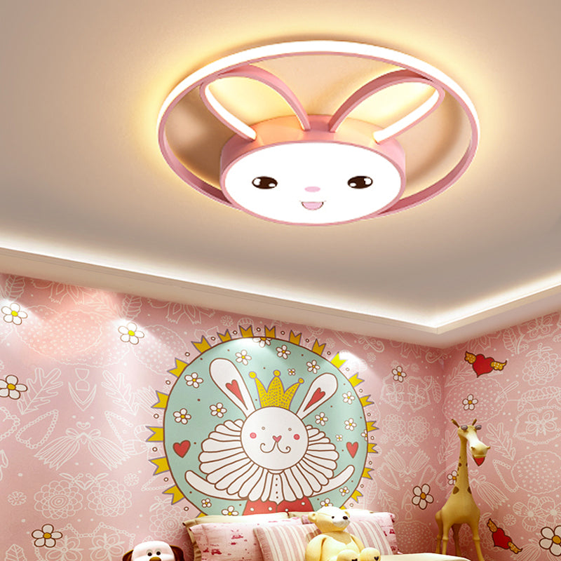 Cartoon Style Cat/Rabbit Flush Mount Lighting Metal LED Bedroom Flush Pendant Light with Acrylic Shade in Pink Pink Rabbit Clearhalo 'Ceiling Lights' 'Close To Ceiling Lights' 'Close to ceiling' 'Flush mount' Lighting' 216942