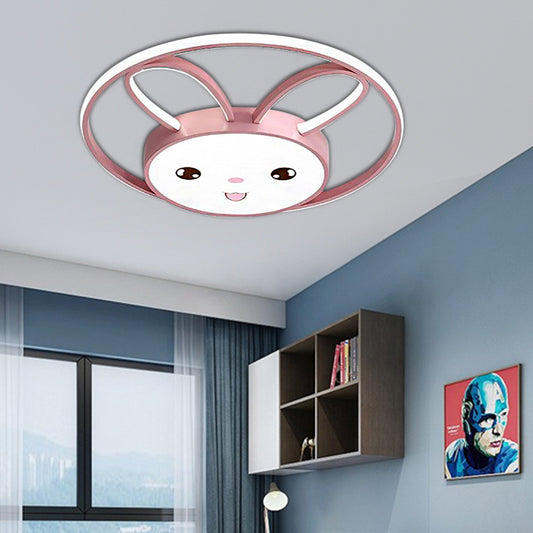 Cartoon Style Cat/Rabbit Flush Mount Lighting Metal LED Bedroom Flush Pendant Light with Acrylic Shade in Pink Clearhalo 'Ceiling Lights' 'Close To Ceiling Lights' 'Close to ceiling' 'Flush mount' Lighting' 216943