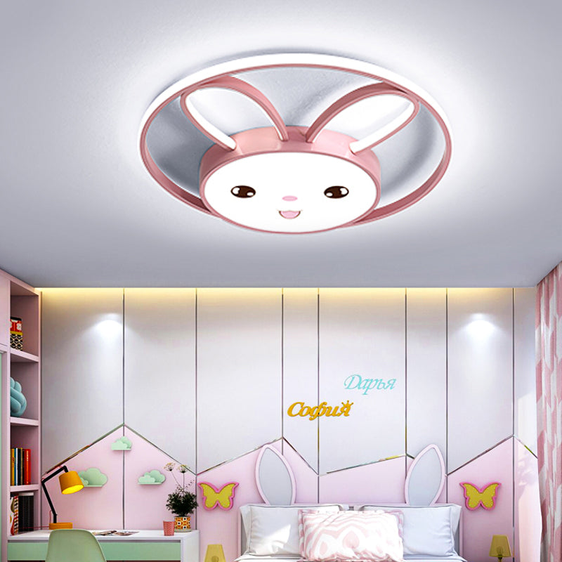 Cartoon Style Cat/Rabbit Flush Mount Lighting Metal LED Bedroom Flush Pendant Light with Acrylic Shade in Pink Clearhalo 'Ceiling Lights' 'Close To Ceiling Lights' 'Close to ceiling' 'Flush mount' Lighting' 216944