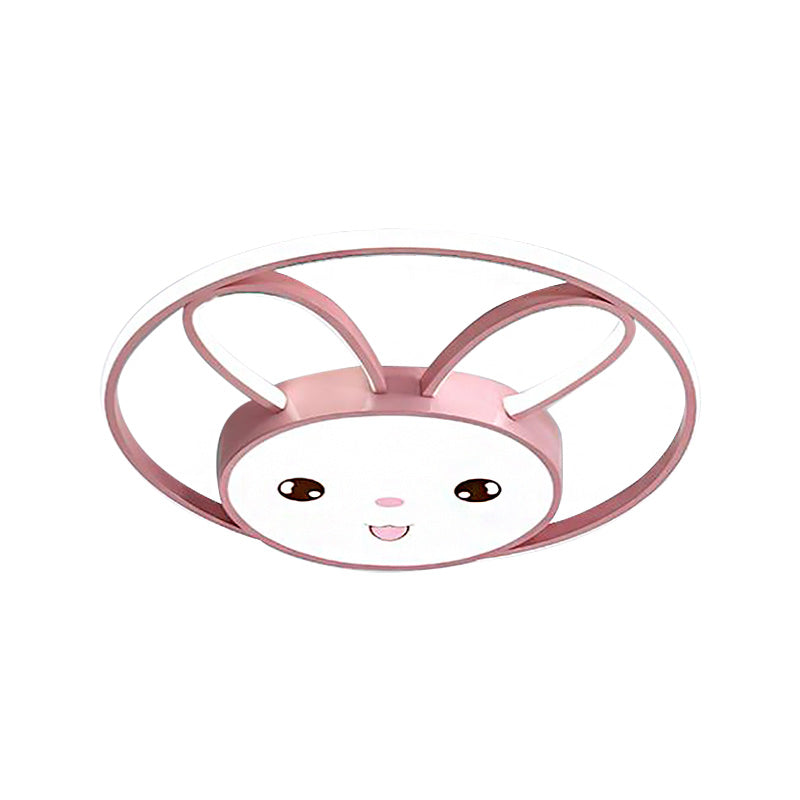 Cartoon Style Cat/Rabbit Flush Mount Lighting Metal LED Bedroom Flush Pendant Light with Acrylic Shade in Pink Clearhalo 'Ceiling Lights' 'Close To Ceiling Lights' 'Close to ceiling' 'Flush mount' Lighting' 216945