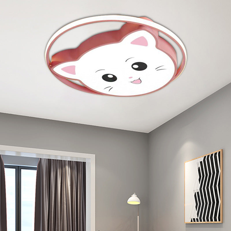 Cartoon Style Cat/Rabbit Flush Mount Lighting Metal LED Bedroom Flush Pendant Light with Acrylic Shade in Pink Pink Cat Clearhalo 'Ceiling Lights' 'Close To Ceiling Lights' 'Close to ceiling' 'Flush mount' Lighting' 216947