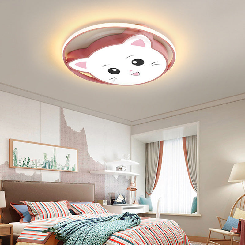 Cartoon Style Cat/Rabbit Flush Mount Lighting Metal LED Bedroom Flush Pendant Light with Acrylic Shade in Pink Clearhalo 'Ceiling Lights' 'Close To Ceiling Lights' 'Close to ceiling' 'Flush mount' Lighting' 216948