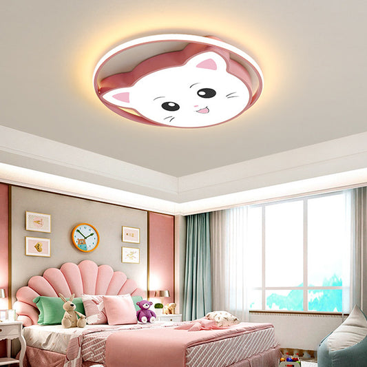 Cartoon Style Cat/Rabbit Flush Mount Lighting Metal LED Bedroom Flush Pendant Light with Acrylic Shade in Pink Clearhalo 'Ceiling Lights' 'Close To Ceiling Lights' 'Close to ceiling' 'Flush mount' Lighting' 216949