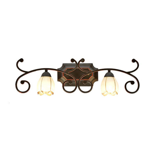 Red Brown 1/2/3 Lights Sconce Light Classic Frosted Glass Flower Shape Vanity Lighting Fixture Clearhalo 'Vanity Lights' 'Wall Lights' Lighting' 216953